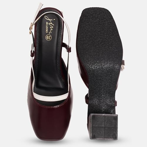 Image of JM LOOKS Women's Glossy Buckle Strap Mary Jane Block Heel with Bow Detail