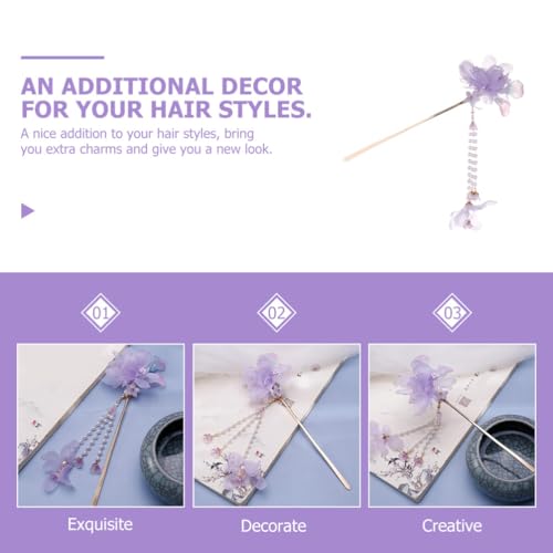 Horquillas japonesas para el pelo con flores y palillo de tela clásico para moño de mujer 3