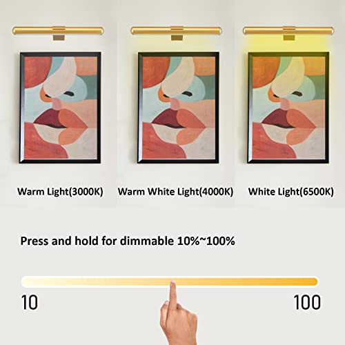 Image of Wireless Picture Light Battery Operated,Rechargeable Painting Light with Remote Control, Metal Art Display Lamp,3 Modes,Dimmable Dartboard Light with Timer for Frame Gallery,300LM, Gold