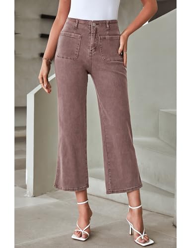 LookbookStore Womens Jeans High Waisted Trendy Cropped Wide Leg Baggy Stretchy Denim Jean Pants Pocket Trousers Jeans4