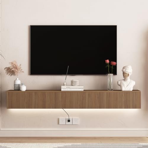 GOSROMS Floating TV Stand, Wall Mounted TV Shelf with LED