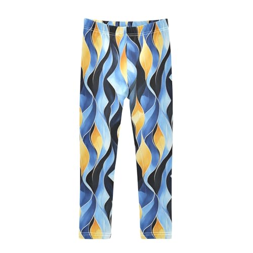 KLL Blue Golden Theme Plant Black Pattern Toddler Baby Girl Active Leggings Stretch High Waisted Leg Yoga Pants Gym
