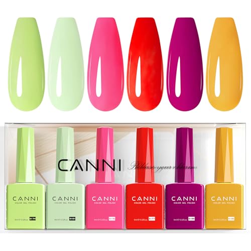 CANNI Vernis à Ongles Gel Semi Permanent 6 Couleur Lot UV Nail Polish Vert Jaune Violet Rose Jaune Marron Semi-permanent Set Valentinstag für Maniküre Nageldesign