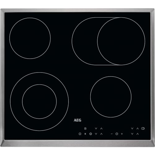 AEG 3000 Series HK634060XB Plaque de cuisson radiante en céramique 60 cm 4 zones + zone extensible et zone ovale multi-usages, verrouillage enfant, fonction AutoMax et...