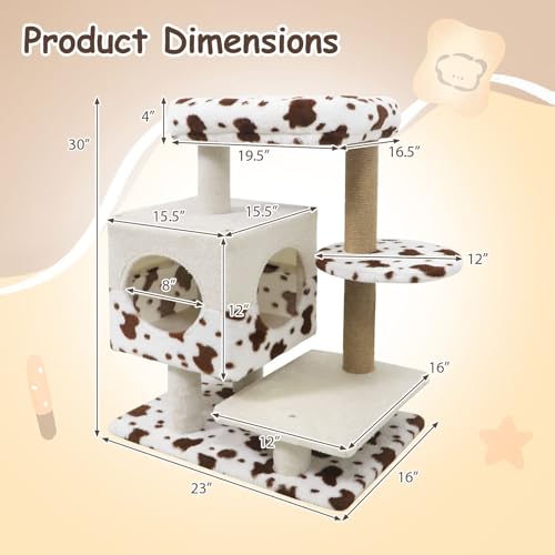 Árbol para gatos pequeño de 30 pulgadas con poste rascador y casa miniatura 4