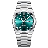 FORSINING Relojes de pulsera de cuarzo para hombre con correa de acero inoxidable, Plateado- verde