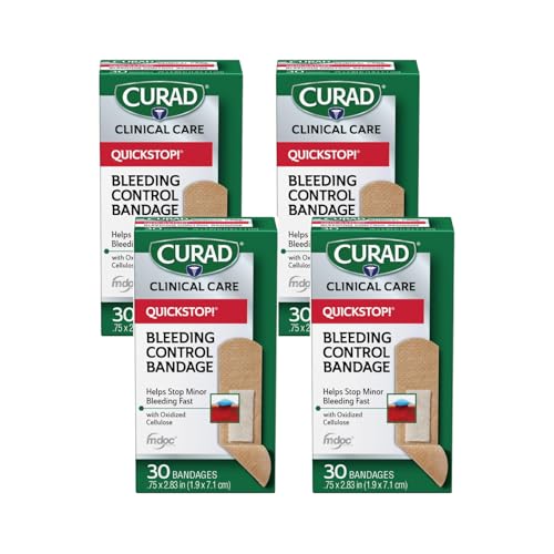 Curad QuickStop Bleeding Control Bandages, Assorted Sizes, 30 Count (Pack of 4)