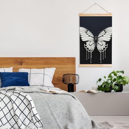 Imprimé papillon rétro pour salon chic avec cintre en bois mural à suspendre - 7