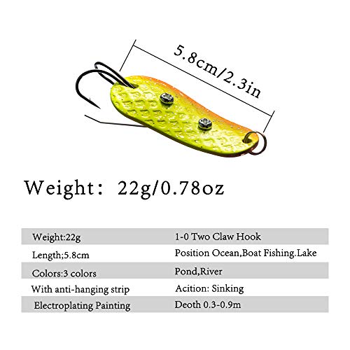 Fishing Spoons Lures Rigs Spinner Blades Colorful Casting Fishing Baits Swim Jig Freshwater Fishing Lures For Trout Bass Salmon Pike Walleye Fishing Tackle (3Pcs Spoon/22 G) #TOP19