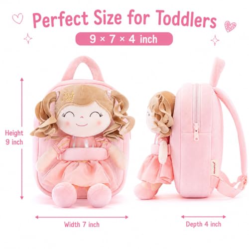 Image of Gloveleya Kids Backpack Toddler Girls Backpacks Soft Plush Girl Toys Crown Princess Pink 9 inch