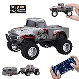 Dingdongwu Mini RC Truck with APP Control, 1:64 Scale Monster Truck Toy, 2.4GHz Wireless Remote Control, LED Lights, Alloy Case, MultiControl Modes, Speed/Steering Adjustable (Grey)