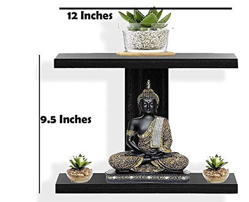 Image of Engineered Wood Wall Mounted Shelf for Living Room Floating Shelves for Bedroom Wall Display Rack for Hall Home and Office 2 Shelves (Black)