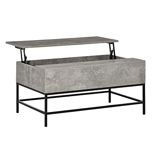 HOMCOM Modern Lift Top Coffee Table with Hidden Storage Compartment and Metal Legs, for Living Room, Home Office, Grey