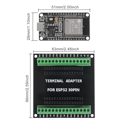 2Set ESP32 Development Board 30Pin Type-C CP2102 WiFi+Bluetooth Dual Core NodeMCU-32S Lua with ESP-WROOM-32 Expansion Board ESP-32S Breakout Terminal Adapter Board