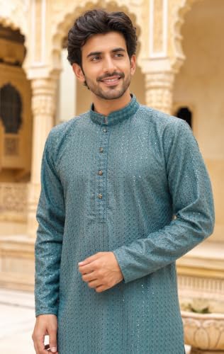 Image of Amazon Brand - Tavasya Men Rayon Blend Embroided Regular Kurta