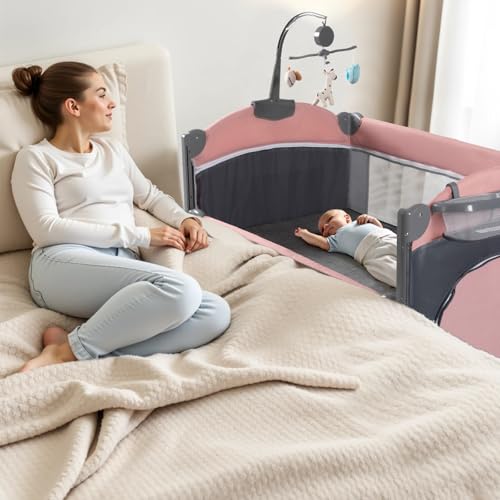 5 in 1 Baby Crib,Baby Bassinet, Bedside Cribs, Pack and Play with Changing Table, Portable Travel...