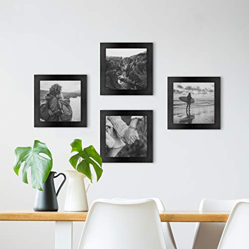 MCS Studio Gallery 8x8 Picture Frame Black Woodgrain, Wall Hanging & Easel for Tapletop Display, Square Photo Frame for Photos, Posters & Art Prints (4-Pack)