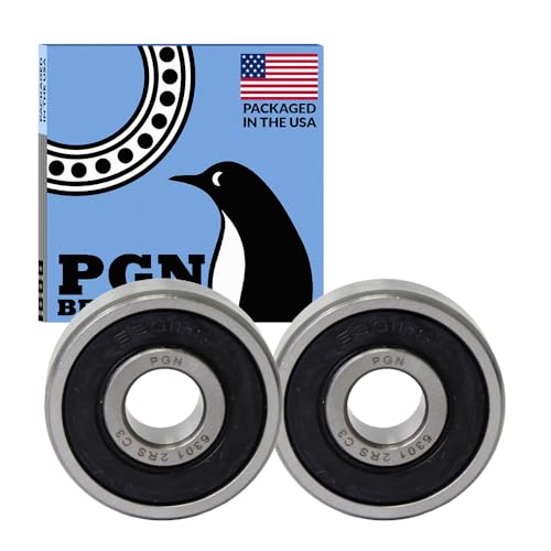 PGN (2 Pack) 6301-2RS Bearing - Lubricated Chrome Steel Sealed Ball Bearing - 12x37x12mm Bearings with Rubber Seal & High RPM Support