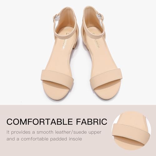 Image of Dufannie Girls Sandals Low Heels Dress Pump Ankle Strap Open Toe Flower Girl Wedding Party for Toddler Little Big Kid