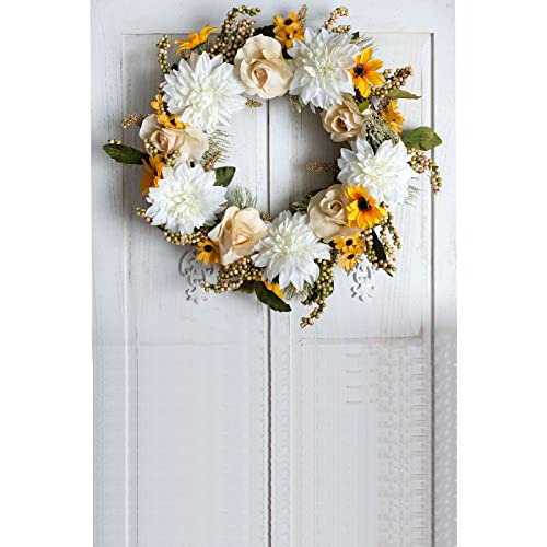 Egolot 24Inch Door Decor Wreath, Spring Fall Everyday Front Door Wreath Sunflower Dahlia Flower Wreath, Large Size Flower Wreath For Home #TOP4