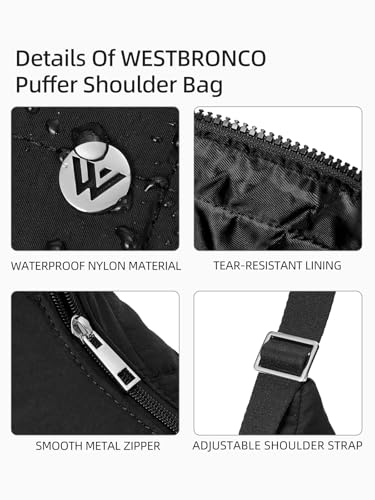 WESTBRONCO Puffer Crescent Shoulder Bag for Women, Nylon Quilted Shoulder Purses, Puffy Handbags with Adjustable Strap4