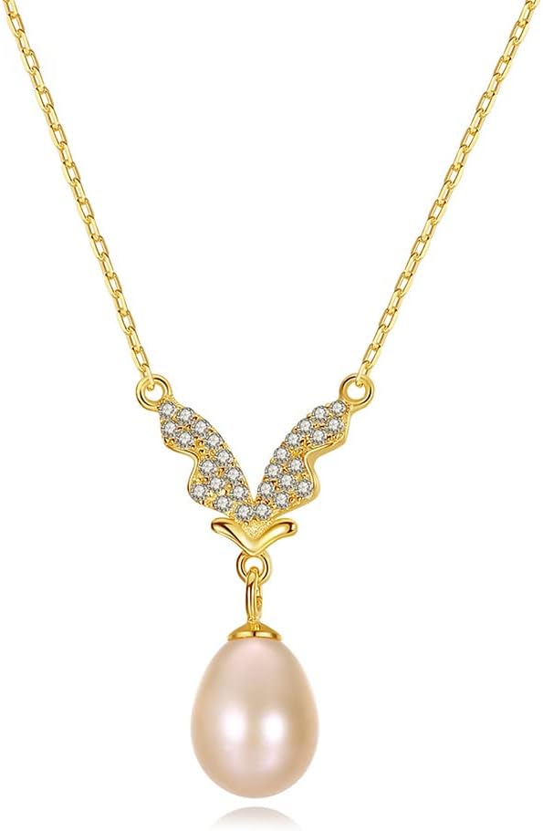 Pearl Necklace Genuine Freshwater Cultured 8-9mm Pearl Pendant Necklaces Sterling Silver for Women Fine Jewelry Gifts for Women Wife Girlfriend Mother