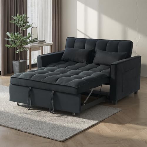ECHINGLE Sleeper Sofa Bed, 3-in-1 Velvet Pull Out Couch with Armrests, Storage Pockets and 2...