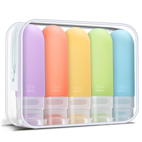 travel bottles for toiletries3oz leak proof squeezable travel size containers 5 pack tsa approved travel essentials for shampoo conditionersiliconewhite pack