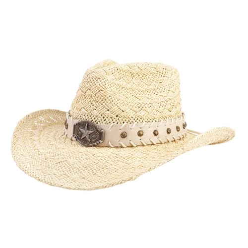 Image of Straw Cowboy Hats Cowgirl Hat Western Cowboy Hat Rancher Hat for Men Women, Exquisite Decoration Band