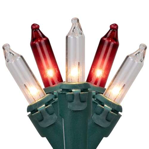 100-Count Red and Clear Mini Christmas Light Set, 20.25ft Green Wire