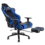 KILLABEE Big and Tall 350lb Massage Memory Foam Gaming Chair - Adjustable Massage Lumbar Cushion, Retractable Footrest and 2D Arms High Back Ergonomic Racing Computer Desk Leather Office Chair (Blue1)