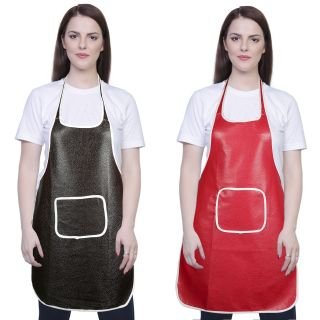 Image of Rexine Waterproof Kitchen Apron Multi color With Front Pocket-Set Of 2