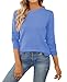 QUALFORT Damen Pullover 100% Baumwolle Leichter Langärmeliger Basic Strickpullover Blau S