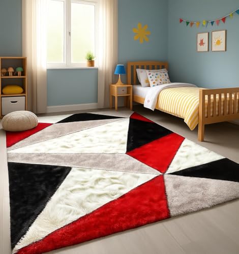 Image of Carpet for Hallway, Kitchen, and Modern Interiors, Cozy Shag Runner for Living Room, Entryway & Office Decor Size 3x5 feet Red T 3D