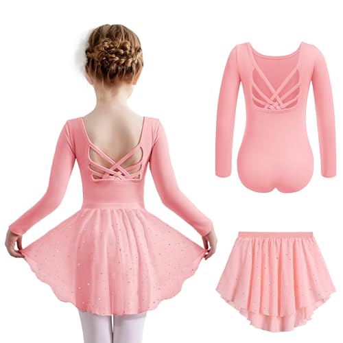 Arshiner Vêtements de Ballet pour Filles Robes de Ballet Justaucorps de Ballet en Coton pour Enfants Jupe de Ballet Unie Costume de Ballet avec Jupe Tutu Rose Foncé 7-8 Ans