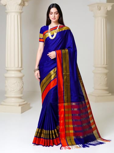 Image of AKHILAM Women's Kanjivaram Pure Soft Silk Saree With Unstitched Blouse Piece