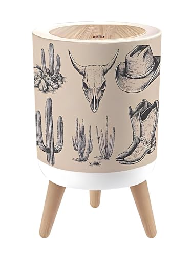 Caneca de basura pequeña con tapa y diseño vaquero