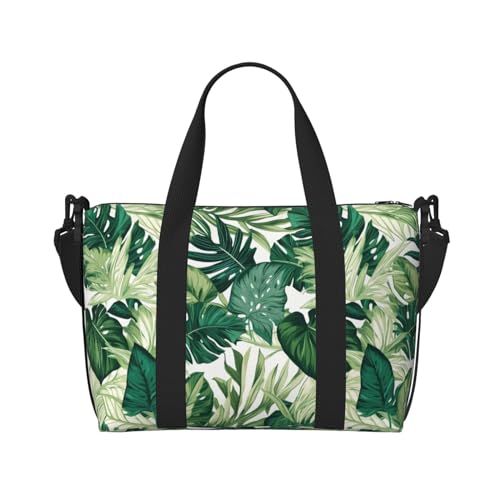 Tropical Leaves Travel Duffel Bags for Women Men, Sports Training Gym Bag Dance Bag with Adjustable Shoulder Strap Green Leaf Weekender Overnight Bag