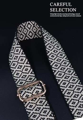 Image of Lyrovo Adjustable Purse Strap Replacement for Women, 1.5 inch Wide Crossbody Shoulder Strap Boho Handbag Strap (Bohemia-Beige Black)