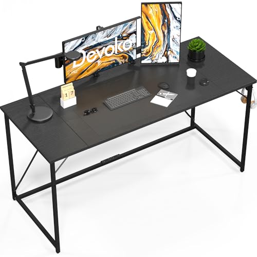 Devoko Computer Desk 120 x 50 x 75 cm, Home Office desk with Hook, Study Writing Desks, Laptop Table for Home Workstations, Industrial Design Black Desk Metal Frame, Black