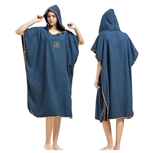 Hiturbo Microfiber Surf Poncho, Wetsuit Changing Bath Robe, Quick Dry Pool Swim Beach Towel with Hood (Navy)