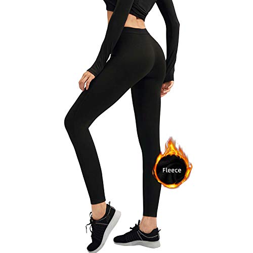 Sillictor Yoga Leggings for Women Winter Fleece Sports Gym Yoga Pants Womens Seamless High Wicking Thermal Running Leggings Ladies Ski Base Layer Tights Warm Stretch Breathble Durable 5022 Black L