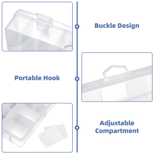 Image of 3Pack 24 Grids 7.7 x 5 x 1.4 inch Clear Plastic Tackle Box with Adjustable Dividers, Jewelry Organizers and Storage for Earring Organizer, Diamond Art Storage for Bead /Craft /Sewing /Fishing Organizers