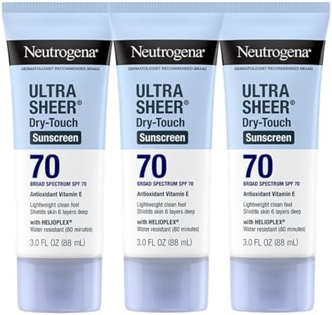 Neutrogena Ultra Sheer Dry-Touch Sunscreen For Face & Body, SPF 70 Broad Spectrum UVA/UVB Protection, Lightweight Water Resistant & Non-Greasy, Travel Size Sunscreen, 3 fl. oz (Pack of 3)