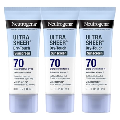 Neutrogena Ultra Sheer Dry-Touch Sunscreen For Face & Body, SPF 70 Broad Spectrum UVA/UVB Protection, Lightweight Water Resistant & Non-Greasy, Travel Size Sunscreen, 3 fl. oz (Pack of 3)