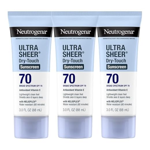 Neutrogena Ultra Sheer Dry-Touch Sunscreen Lotion, Broad Spectrum SPF 70 UVA/UVB Protection, Lightweight Water Resistant, Non-Comedogenic & Non-Greasy, Travel Size, 3 fl. oz (Pack of 3)