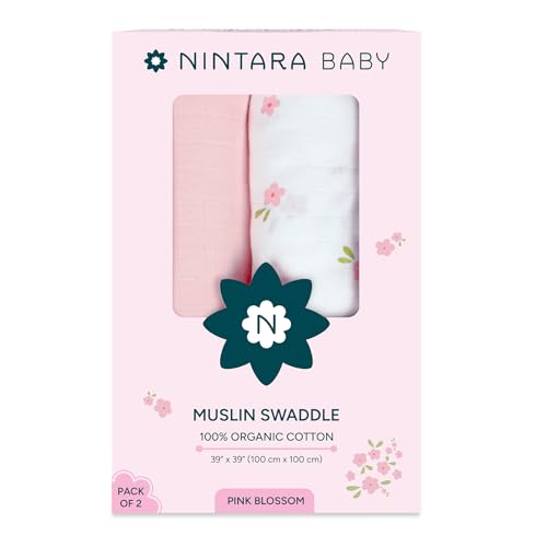 Image of NINTARABABY Swaddles - 100% Organic Muslin Cotton, Pack of 2, 39 inch x 39 inch