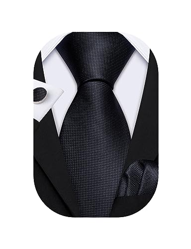 Barry.Wang Plain Men Silk Ties Extra Long Stain Necktie for Wedding Business Handkerchief Cufflinks Set Solid Colors