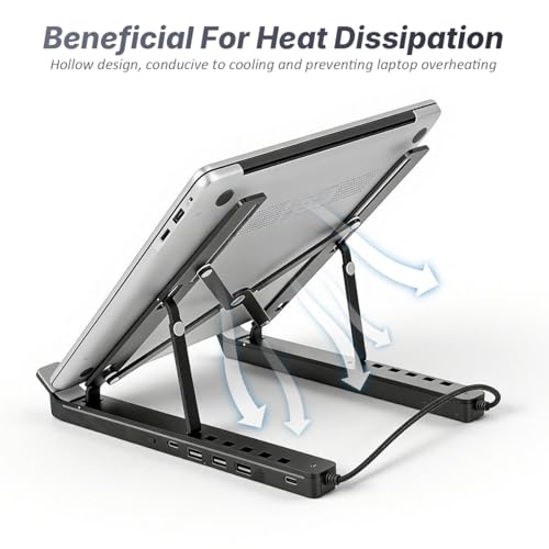 Image of ZORBES RGB Laptop Riser Stand Desk Support, Folding Aluminum Alloy Laptop & Tablet Stand with 4 USB Ports, 8-Level Adjustable Height, Anti-Slip & Ergonomic Heat-Dissipating Laptop Riser, Plug and Go