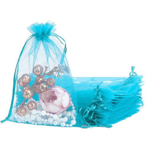 Nurplexl Organza Bags, Blue Sheer Organza Bags 5" x 7" 50 PCS Mesh Bag Drawstring Sachet Bag for Birthday Wedding Party Baby Shower Christmas Halloween Favor Fruit Protection